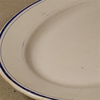 3 blå striber på hvidt porcelæns fad gammelt serveringsfad Holland 